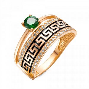 Artefakt Позолоченное кольцо с зеленым фианитом - 1055 - п