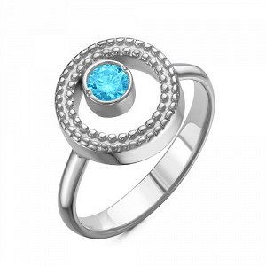 Серебряное кольцо с фианитом голубого цвета - 1013