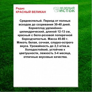 Редис КРАСНЫЙ ВЕЛИКАН (Зеленый исток)  5г.