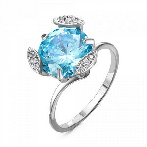 Серебряное кольцо с фианитом голубого цвета 022