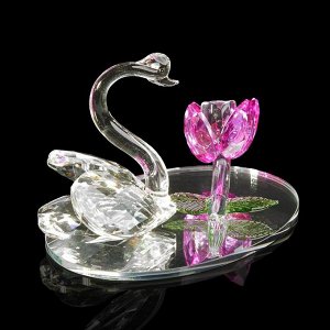 Сувенир стекло "Лебедь в пруду с розой" МИКС 7х11х7 см