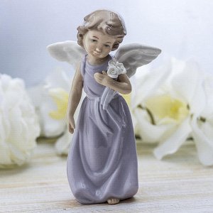 Сувенир керамика "Ангел в сиреневом платье с цветами" лак 18,5х11х5,5 см