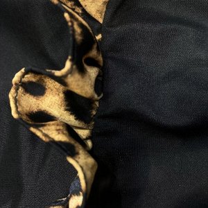 Классный котюм(свободная туника с оборками + шорты) с леопардовым принтом и аппликацией из страз, черный/коричневый