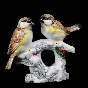 Сувенир керамика "Воробышки на зимней ветке" 13х16х5 см