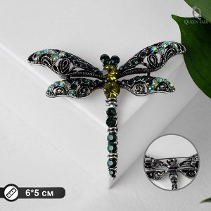 Брошь «Стрекоза» ажурная, чёрно-зелёная в чернёном серебре