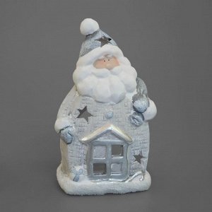 Подсвечник НГ керамика "Дед мороз" домик серый 15х8 см