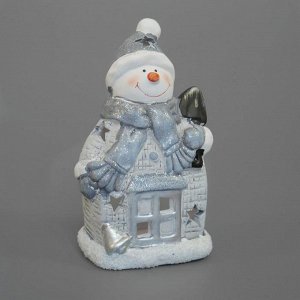 Подсвечник НГ керамика "Снеговик" домик серый 15х8 см