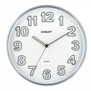 Часы настен. SCARLETT SC-55K круглые, белые, серебристая рам