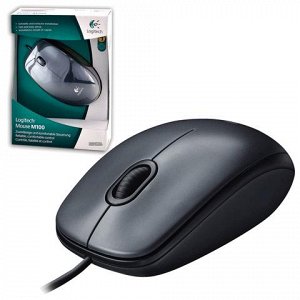 Мышь проводная LOGITECH M100, USB, 2 кн.+1 колесо-кн., оптич