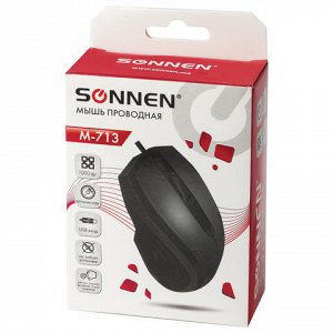 Мышь проводная SONNEN М-713, USB, 1000dpi, 2 кнопки+1 колесо