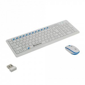 Набор беспроводной DEFENDER Skyline895,клавиатура,мышь 2кноп.+1кол.+1dpi,белый/голубой, 45895