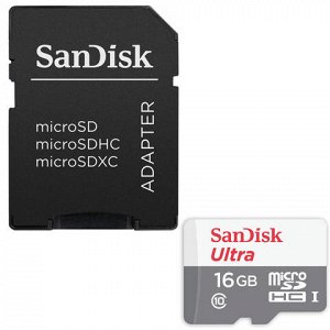 Карта памяти microSDHC 16GB SANDISK Ultra UHS-I U1, 80 Мб/се