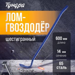 Лом-гвоздодер ТУНДРА, 65 сталь, шестигранный, 600x14 мм