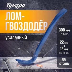 Лом-гвоздодер ТУНДРА, усиленный, 65 сталь, 300x22x12 мм