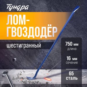 Лом-гвоздодер ТУНДРА, 65 сталь, шестигранный, 750x16 мм