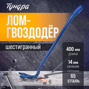 Лом-гвоздодер ТУНДРА, 65 сталь, шестигранный, 400x14 мм