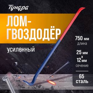 Лом-гвоздодер ТУНДРА, усиленный, 65 сталь, 750x25x12 мм