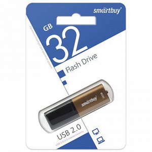 Флэш-диск 32GB SMARTBUY X-Cut USB 2.0, металл. корпус, корич