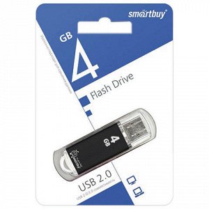 Флэш-диск 4GB SMARTBUY V-Cut USB 2.0, металл. корпус, черный