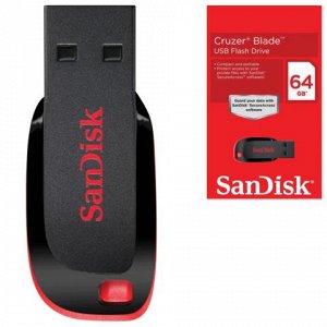 Флэш-диск 64GB SANDISK Cruzer Blade USB 2.0, черно-красный,