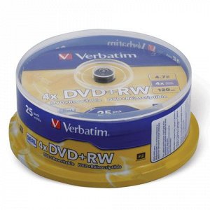 Диски DVD+RW(плюс) VERBATIM 4,7Gb 4x 25шт Cake Box 43489 (ш/