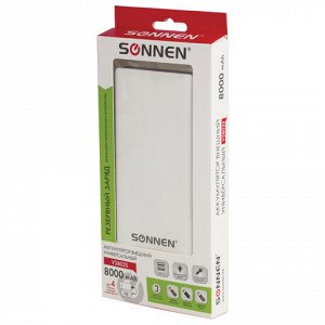 Аккумулятор внешний SONNEN POWERBANK V3802S, 8000 mAh, 2USB,