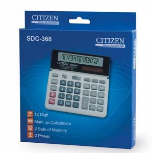 Калькулятор CITIZEN настольный SDC-368, 12 разрядов, двойное