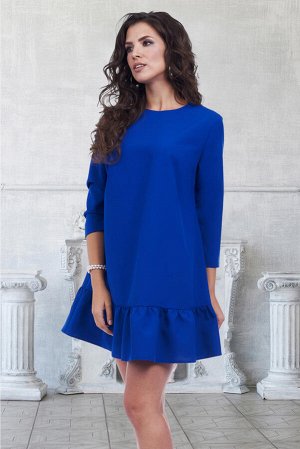 Платье c воланом синее