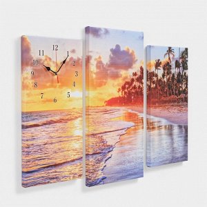Часы-картина настенные, модульные «Пальмы на закате», 60x80 см
