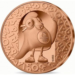 Франция 1/4 евро 2023 Талисман Mascotte, птица - Олимпийские игры в Париже, Олимпиада 2024