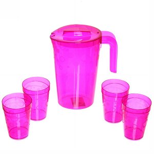 Набор питьевой 5 предметов "Люмици": кувшин 1,8л; 4 стакана 0,3л розовый прозрачный