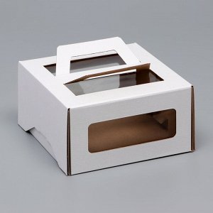Коробка под торт 2 окна, с ручками, белая, 21?21?11 см