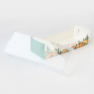 Коробка для кондитерских изделий новогодняя с пластиковой крышкой «С Новым годом», 30*8*11 см