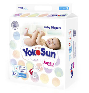 Детские одноразовые подгузники с маркировкой "YokoSun" размер S (до 6 кг) 82 шт