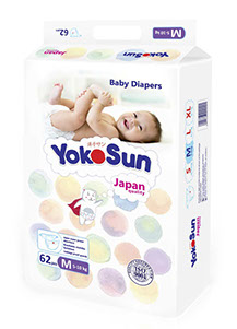 Детские одноразовые подгузники с маркировкой "YokoSun" размер M (5-10 кг) 62 шт