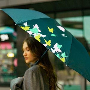 Зонт женский механический «Яркие бабочки», 8 спиц, d=95, цвет чёрный
