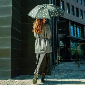 Зонт женский механический «Золотые перья», 8 спиц, d=95, чёрный