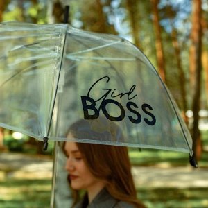 Зонт женский механический, купол Girl boss, 8 спиц, d=88 см, прозрачный