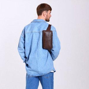 Сумка поясная на молнии, 2 наружных кармана, цвет коричневый