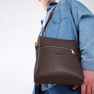 Сумка планшет мужская TEXTURA на молнии, наружный карман, коричневая