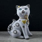Копилка &quot;Василиса&quot; большая, флок, серая в горошек