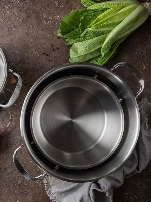 Кастрюля из нержавеющей стали со складными ручками объемом 1.5 литра со стеклянной крышкой диаметром 16 см серия TESLA (NADOBA)