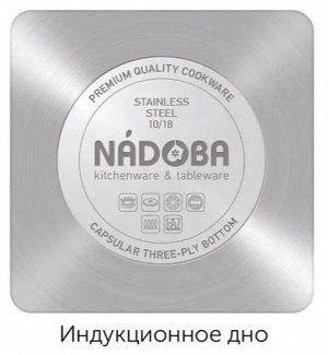 Кастрюля из нержавеющей стали со складными ручками объемом 1.5 литра со стеклянной крышкой диаметром 16 см серия TESLA (NADOBA)