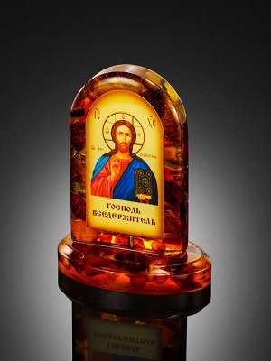 Икона «Спас Вседержитель» в литой оправе с янтарём