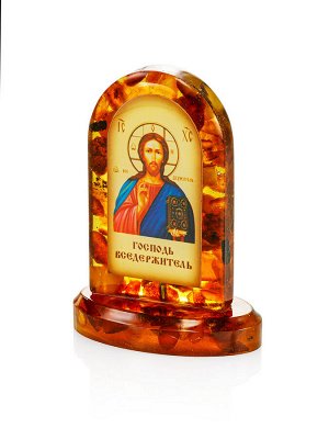 Икона «Спас Вседержитель» в литой оправе с янтарём