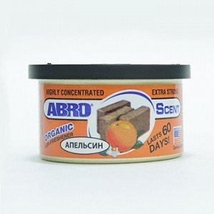 Ароматизатор на торпеду "Abro" Органик, Апельсин, с растит. наполнителем, баночка 42 гр.