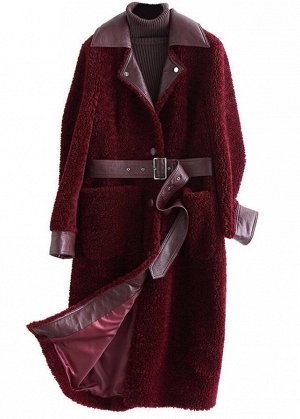 Овечья шерсть, Меховое пальто, цвет: бордо