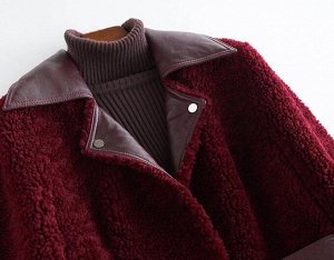 Овечья шерсть, Меховое пальто, цвет: бордо