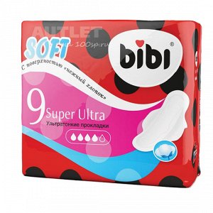 Ультратонкие прокладки для критических дней "BiBi" Super Ultra Soft, 9 шт./уп.