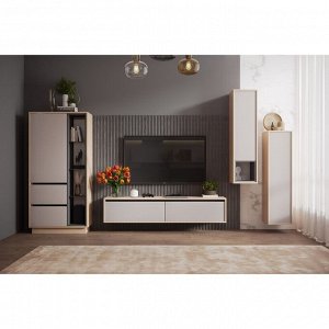 Тумба под ТВ подвесная с ящиками Лакки, 1500х320х300, Туя светлая/Кашемир